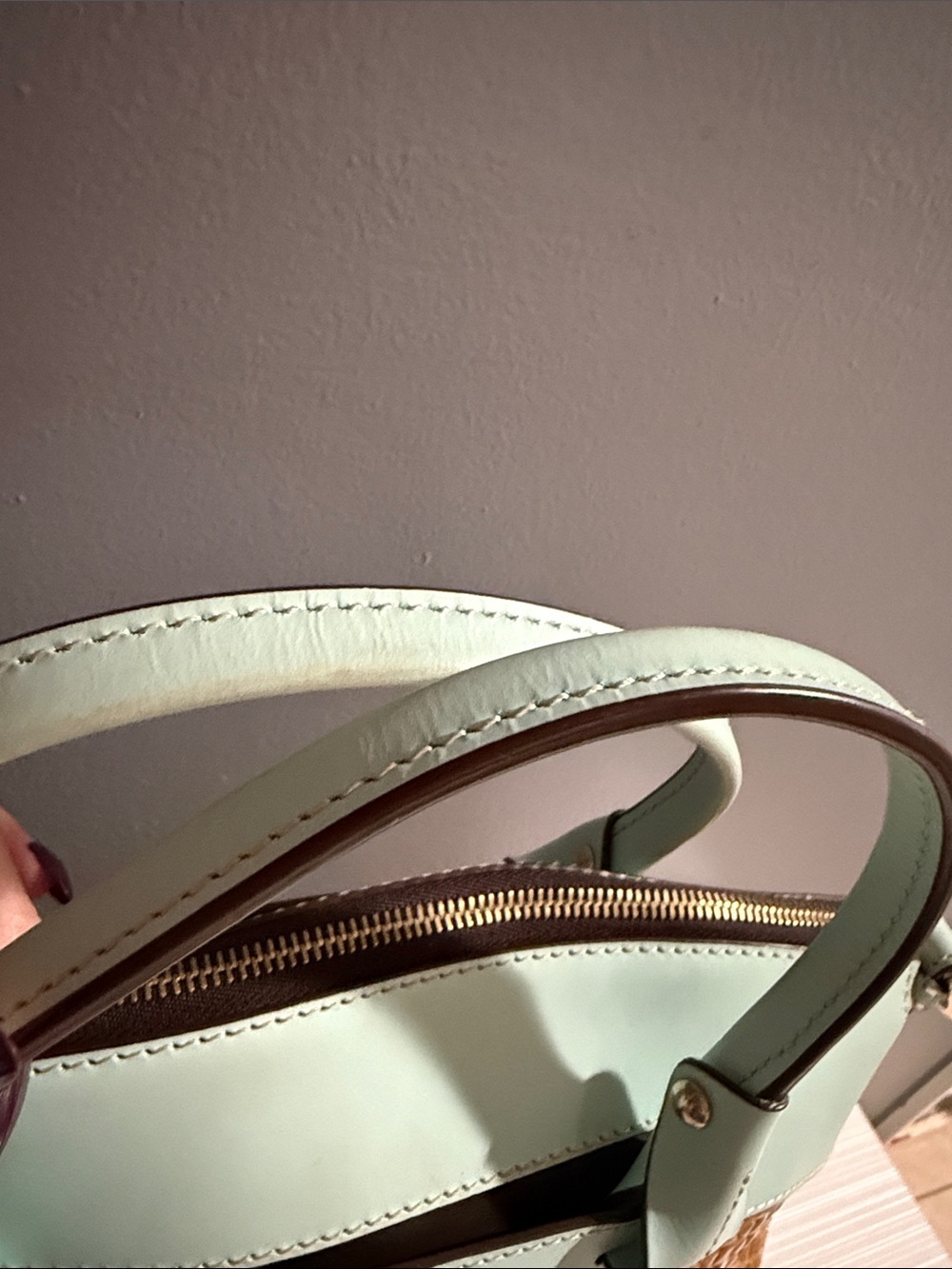 Dooney & Bourke Beacon Woven Domed Satchel in a pale blue/aqua and tan $295 - Picture 5 of 12